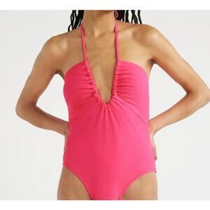 NoBo JRS X-Large Swimsuit One-Piece Ruched V-Neck Lined Padded Cups Tie Halter